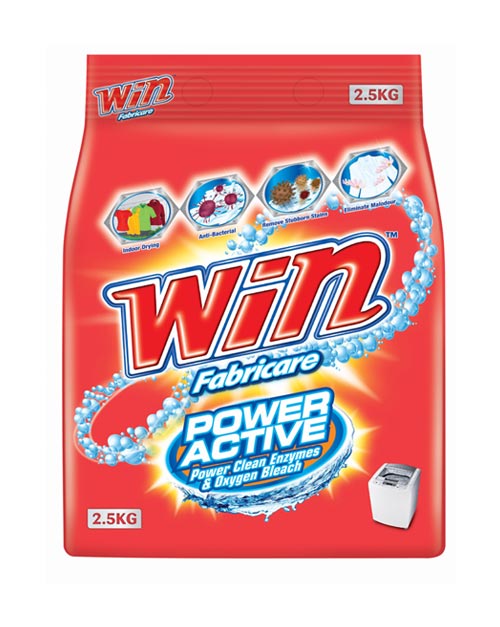 win fabricare detergent powder product shot power active