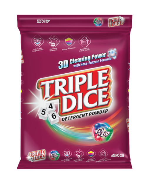 triple dice detergent powder tri color